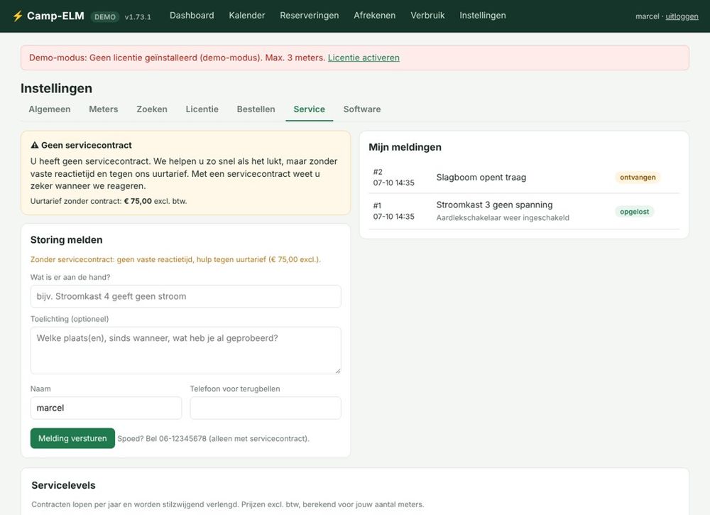 Service direct vanuit Camp-ELM: melding maken en de status volgen.